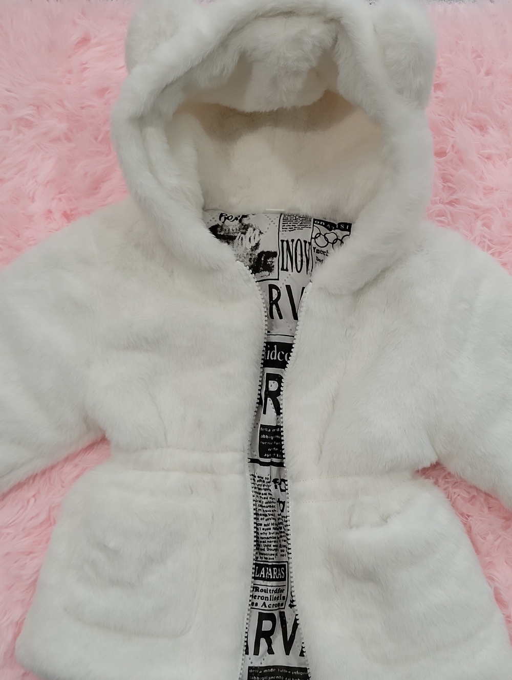 Toddler Size White Faux Fur Hooded Jacket